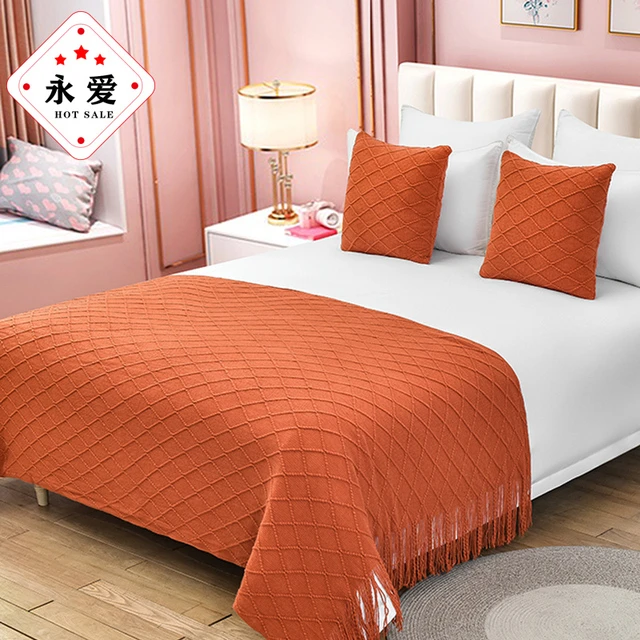 酒店床尾巾针织毯沙发搭巾2025年新款床尾毯宾馆床搭民宿床旗床盖