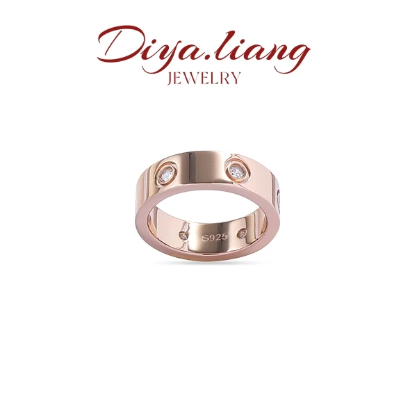 925银戒指 梁雅帝新品【玫瑰金微镶几何蜂巢】时尚百搭纯银戒指