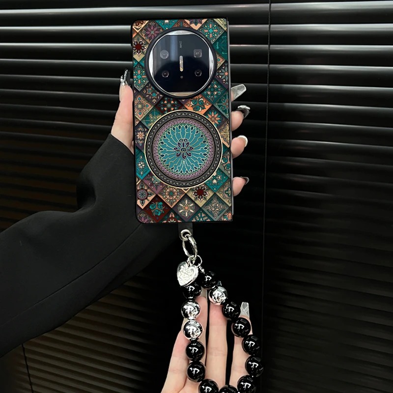 适用华为matex5手机壳蓝莲花图腾折叠壳全包简约保护套