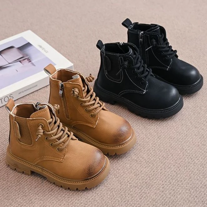 秋冬新款童鞋儿童短靴男童中性马丁靴女童加绒小黄靴休闲靴A395