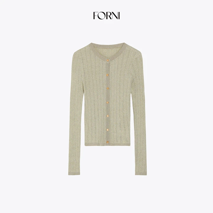 FORNI 韩漫身材 麻色肌理感圆领显瘦软糯修身针织开衫上衣