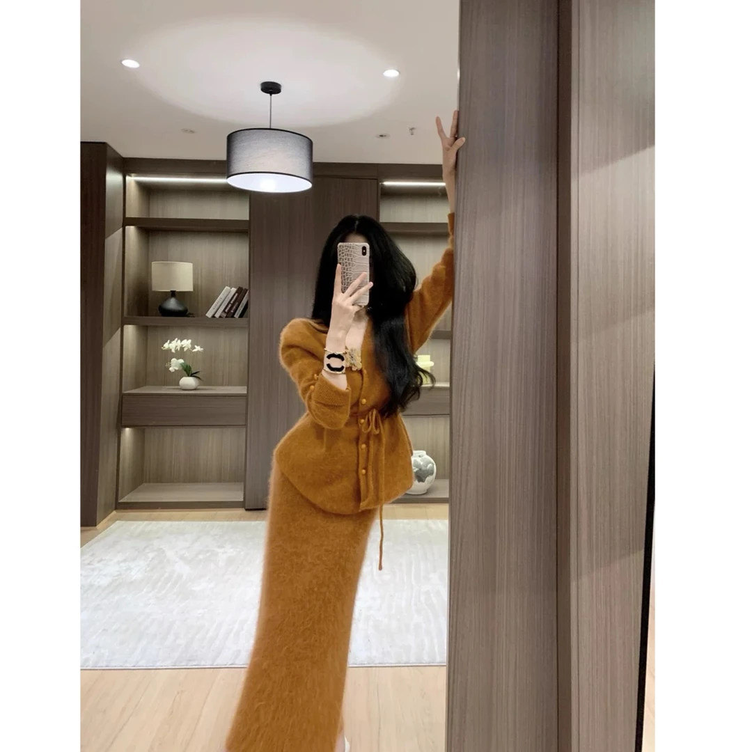 独特别致套装慵懒风秋冬长裙时尚套装法式法式通勤显瘦老钱风气质