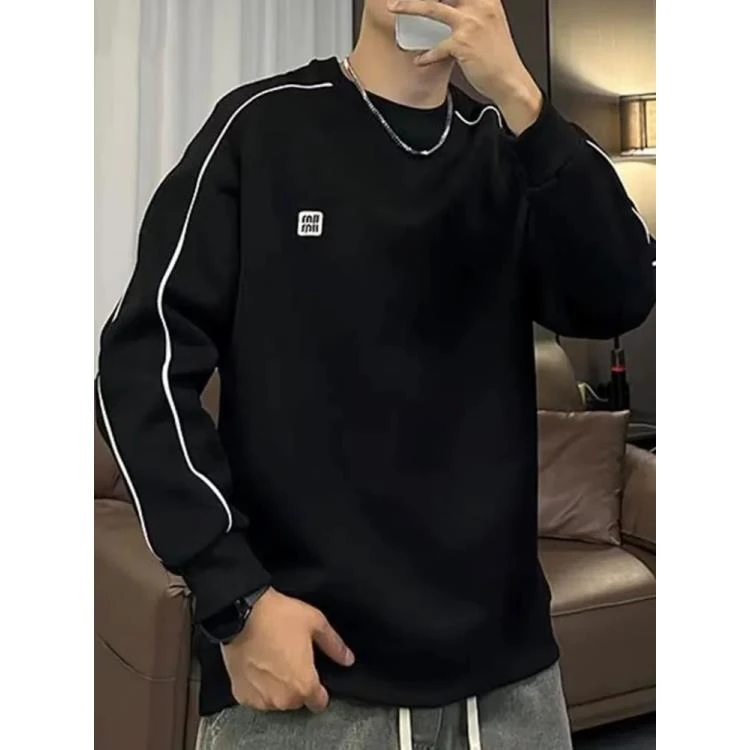 冬季新款加绒时尚刺绣明线潮流卫衣百搭圆领长袖T恤#15220