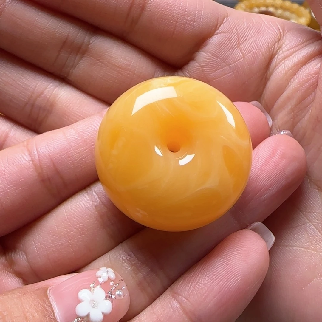 裸石蜜蜡未镶嵌麒*焦皮粉橘蜡平安扣10g