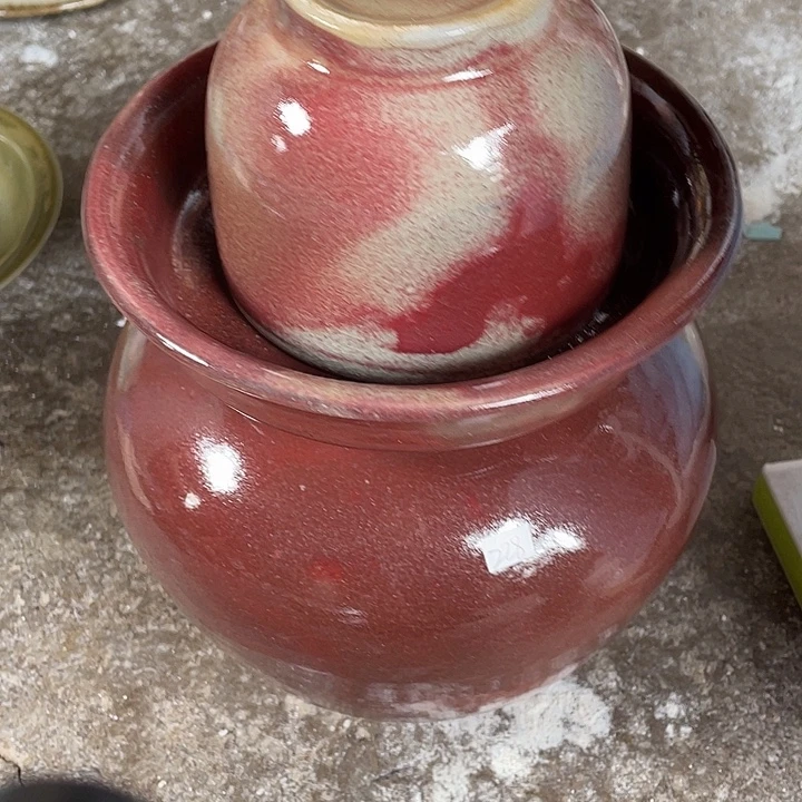 瑜***！釉绘柴烧泡菜罐。