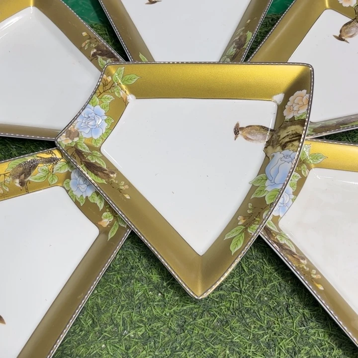 瓷片琴瑟和鸣扇形盘六个瑕疵