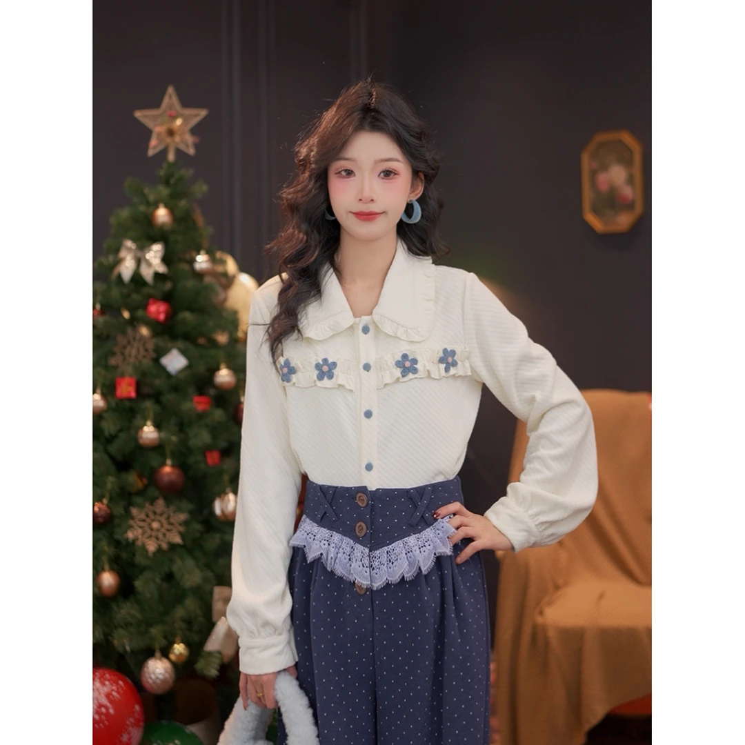 DaYuanSAD思思【曼岚】花朵装饰衬衣上衣女百搭长袖衬衫#L14998