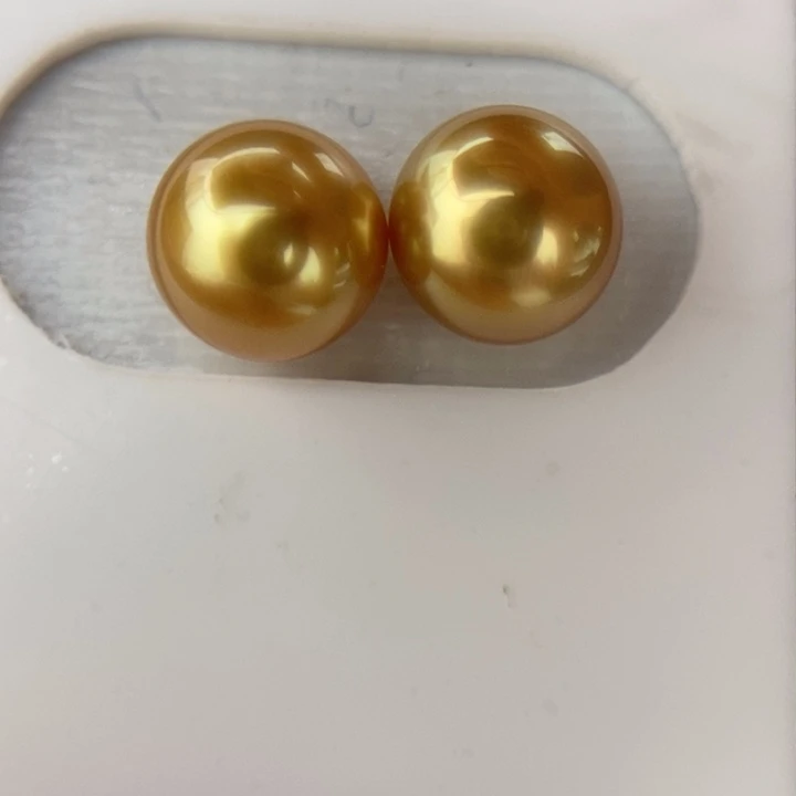 海水珍珠未镶嵌裸珠8.9mm正圆深浓茶金小极光对珠