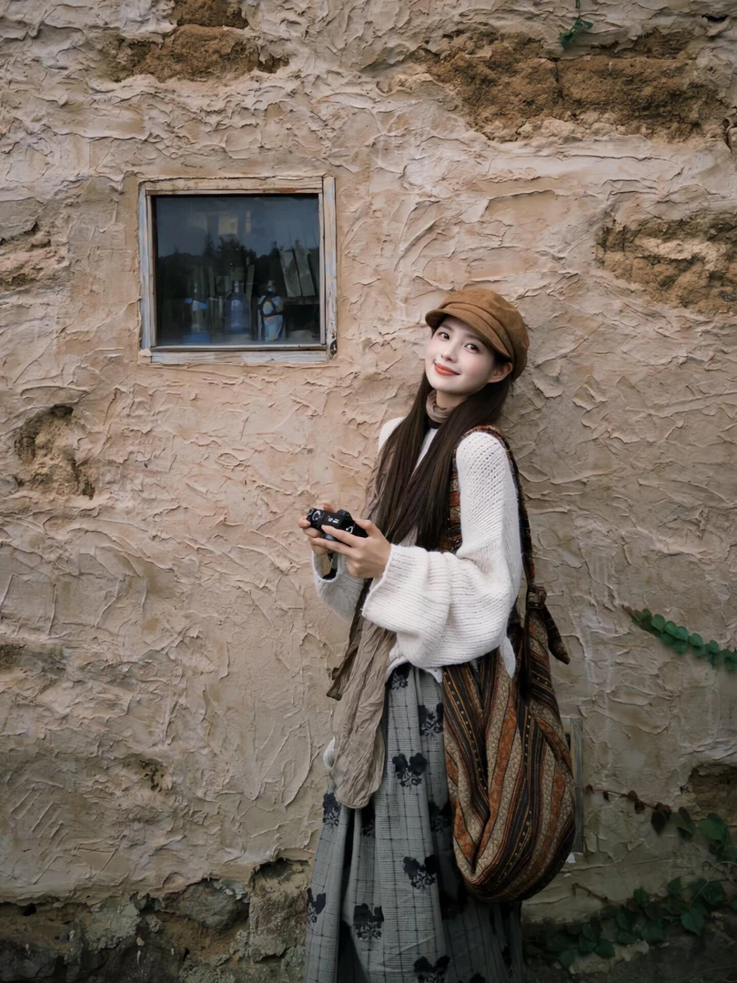 2025秋季新款韩系温柔慵懒风针织上衣搭配印花半身裙气质两件套潮