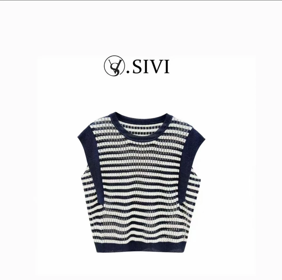 【夏日悸动】2025夏季新款时尚气质休闲毛衣上衣无袖薄款针织衫上衣