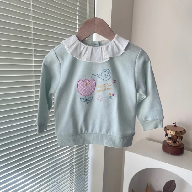 韩单 邦邦家 25春款 娃娃领 薄荷绿色 浇花卫衣