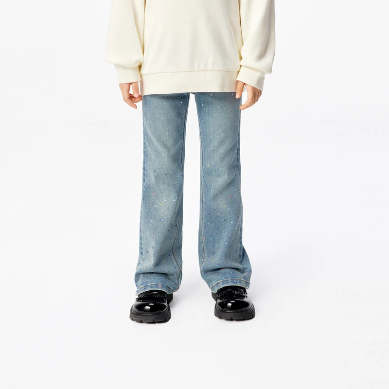 小酒窝同款littlemoco童装25春装新款女童亲子装微喇叭牛仔长裤