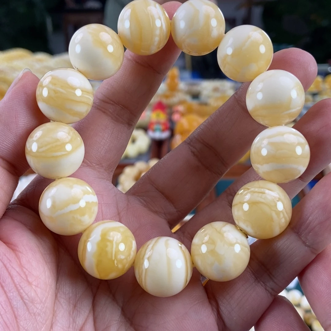 琥珀未镶嵌珠宝奇石18虎皮纹同料串43.51