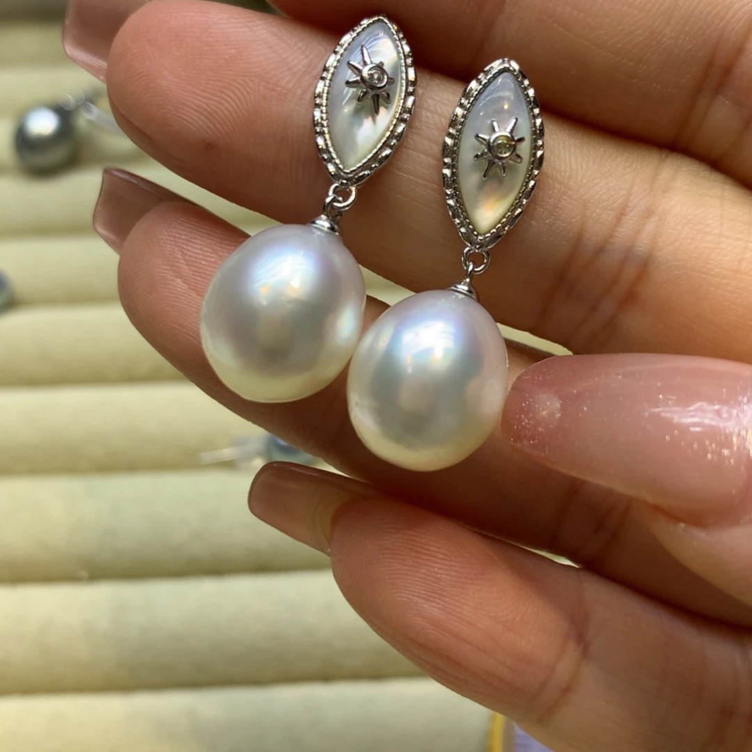 银S925镶嵌耳饰海水珍珠