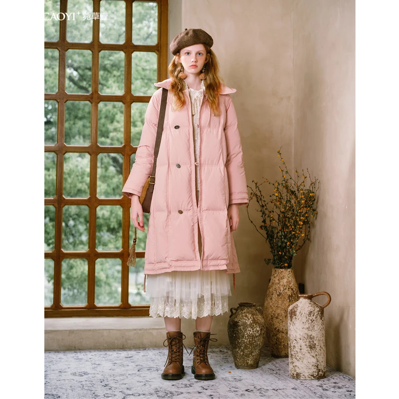 菀壹2025冬季新款减龄桃粉色女保暖大摆宽松鹅绒服外套510000451