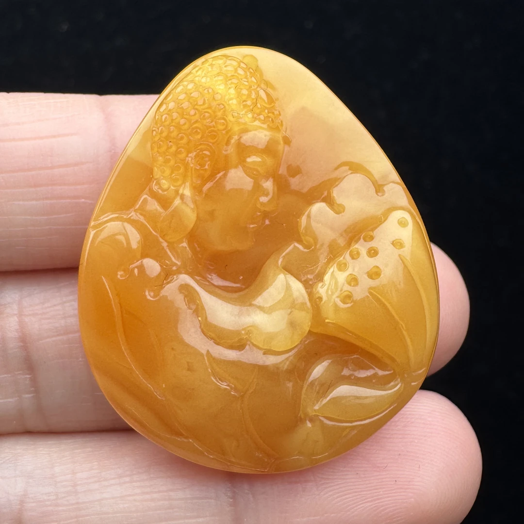 R9325天然蜜蜡雕刻悟道佛29*34*10.5mm 抖音基地发货 质检发货