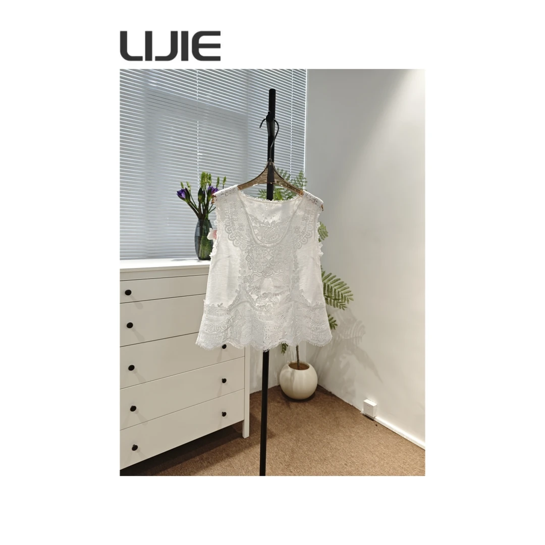 【深圳丽姐-燕子】001无袖重工刺绣小清新亚麻上衣