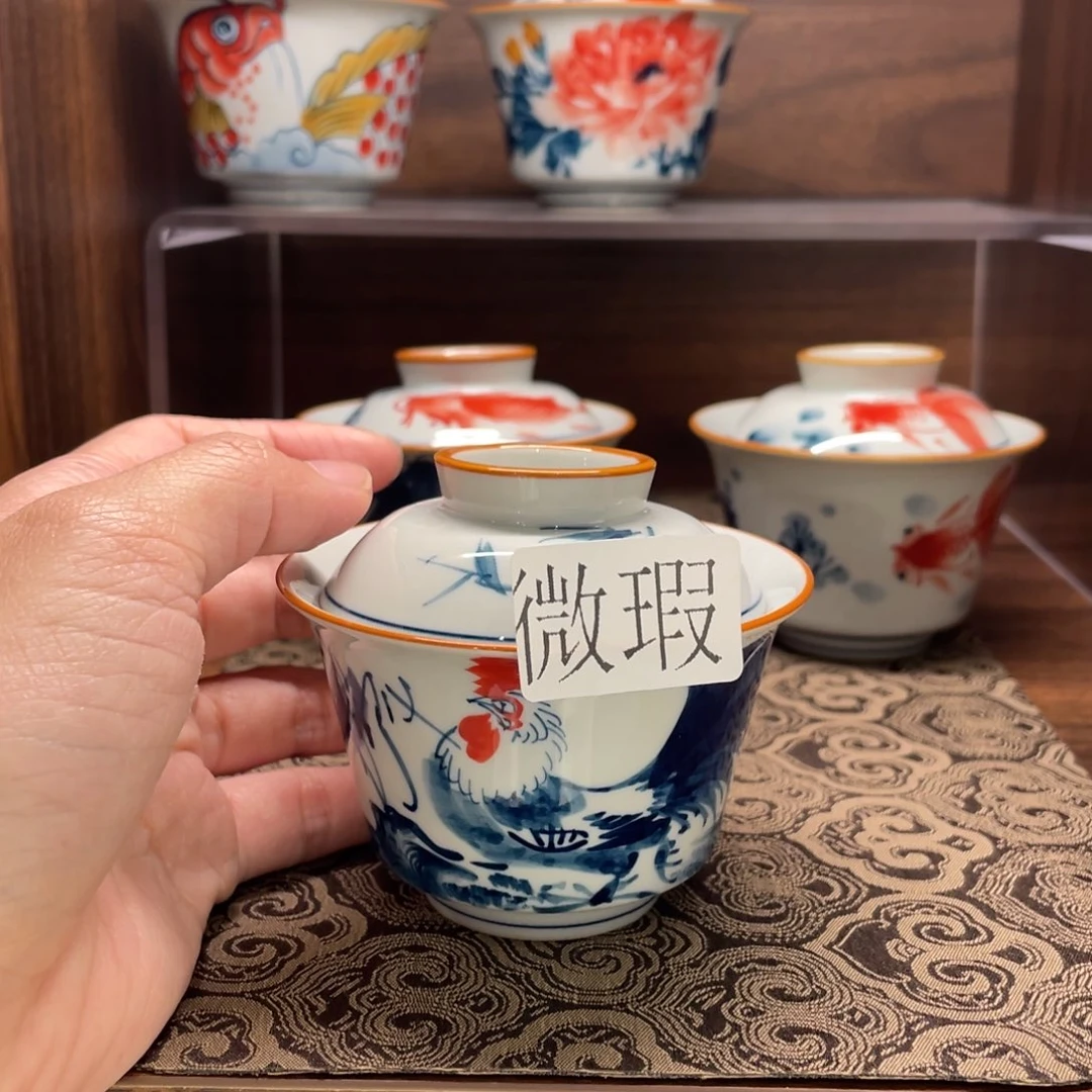 釉下手绘茶具微瑕