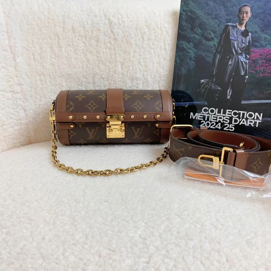 99新 LouisVuitton/路易威登 壹臻/焦糖色巴比龙圆筒包84813448