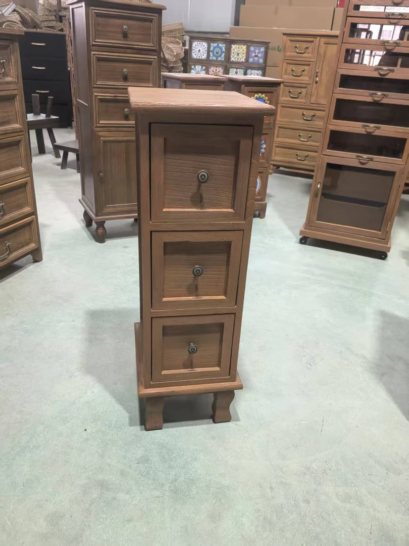 复古实木斗柜卧室多层收纳柜家用抽屉式储物柜小型带门三斗柜