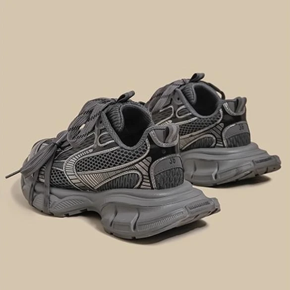 双鞋带老爹鞋女2025春秋季新款加绒复古小众炸街灰银色巴黎运动鞋