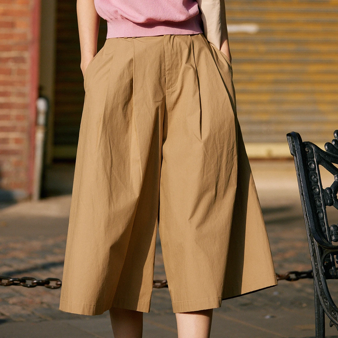 费依极简高腰阔腿裤女2025夏季新款日系质感收腰显瘦小个子休闲裤
