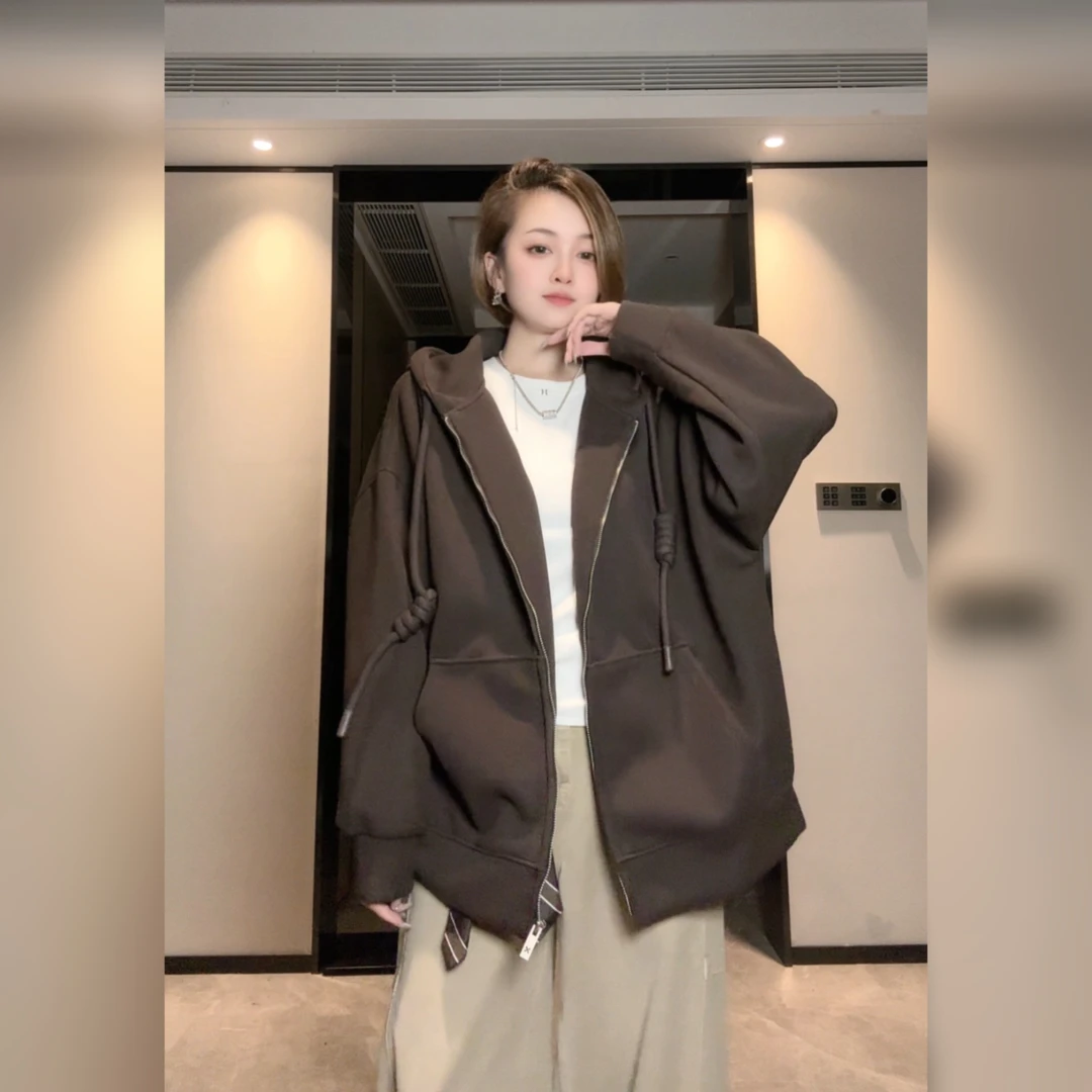 863新款韩版纯色后背字母宽松连帽卫衣外套