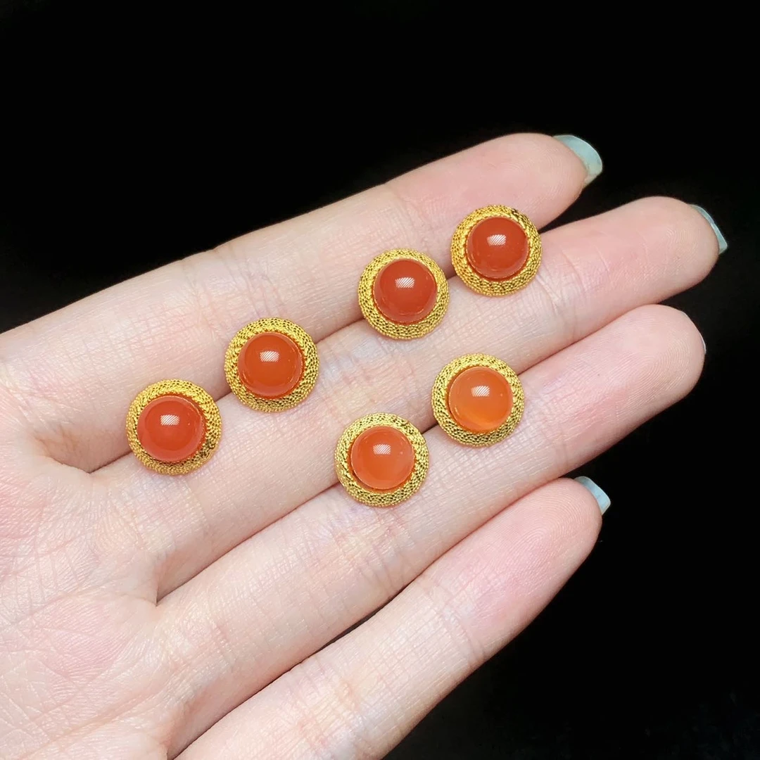 【云上叙】13 V12047-S925银镶嵌南红耳钉-多样性发一件-7mm（东哥）