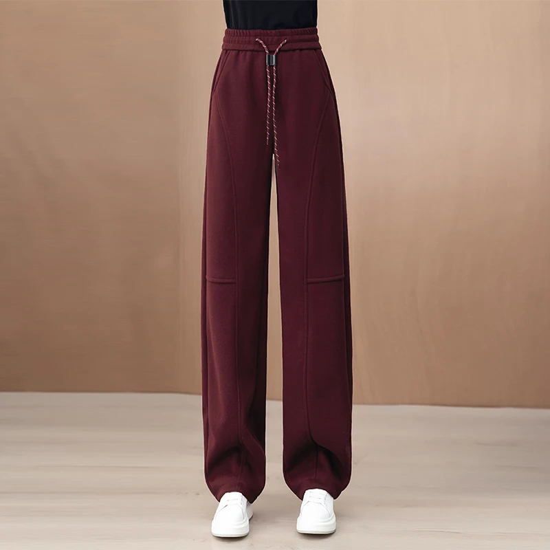 松紧腰弯刀卫裤女2025春季新款高腰宽松垂感休闲直筒窄版阔腿裤子