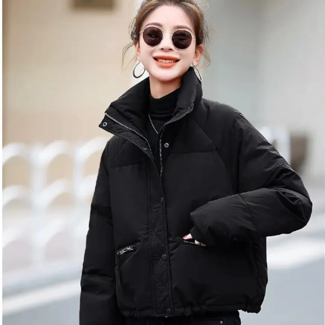 短款拼接纯色冬季立领外套保暖秋冬棉衣不褪色棉服