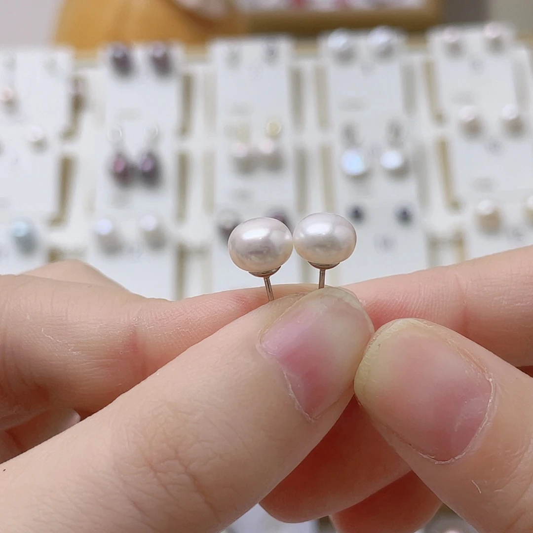 地***鱼银S925镶嵌淡水珍珠耳饰