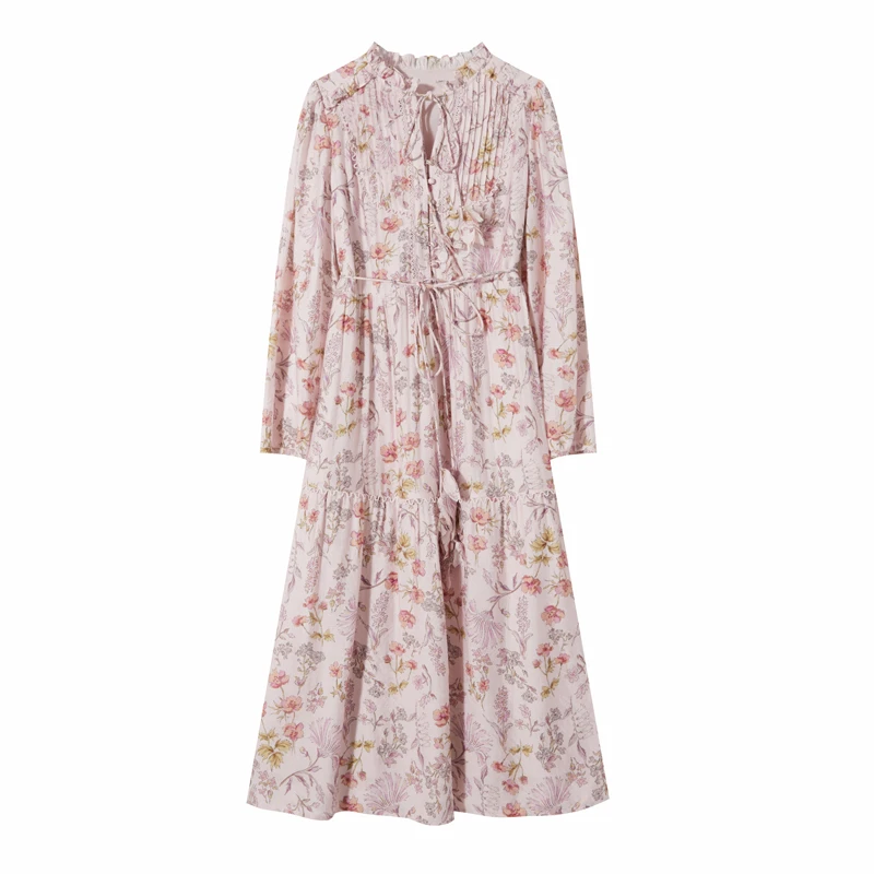 【小花】秋季连衣裙碎花印花荷叶边长裙25L7332