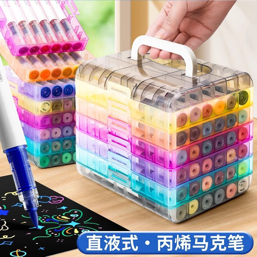 新款直液软头丙烯马克笔儿童学生绘画美术专用不透色水彩笔可叠色