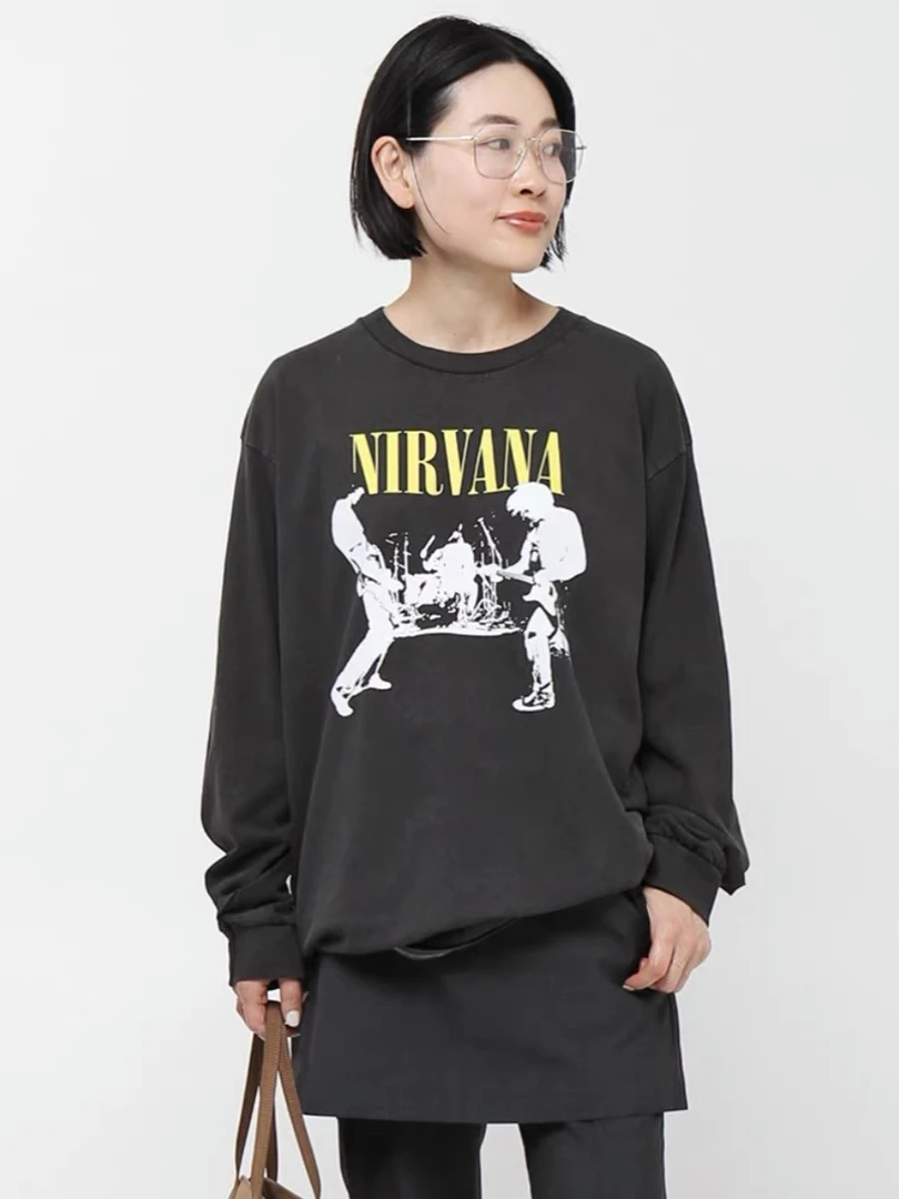 G214  深灰色圆领字母休闲百搭水洗棉T恤