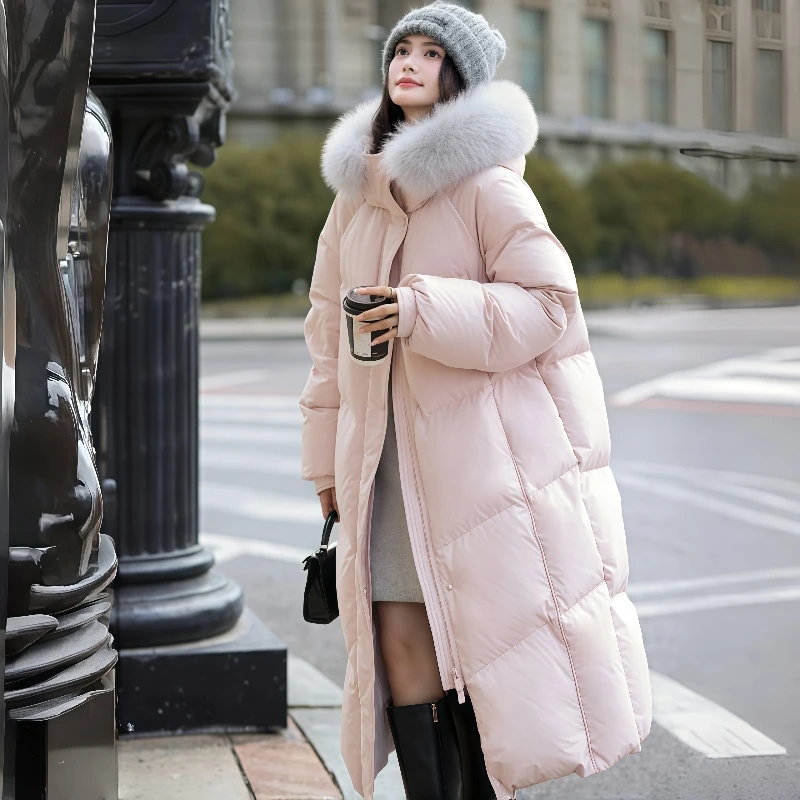 YX鹅羽绒服女中长款时尚显瘦冬季新款宽松过膝加厚收腰韩版大毛领