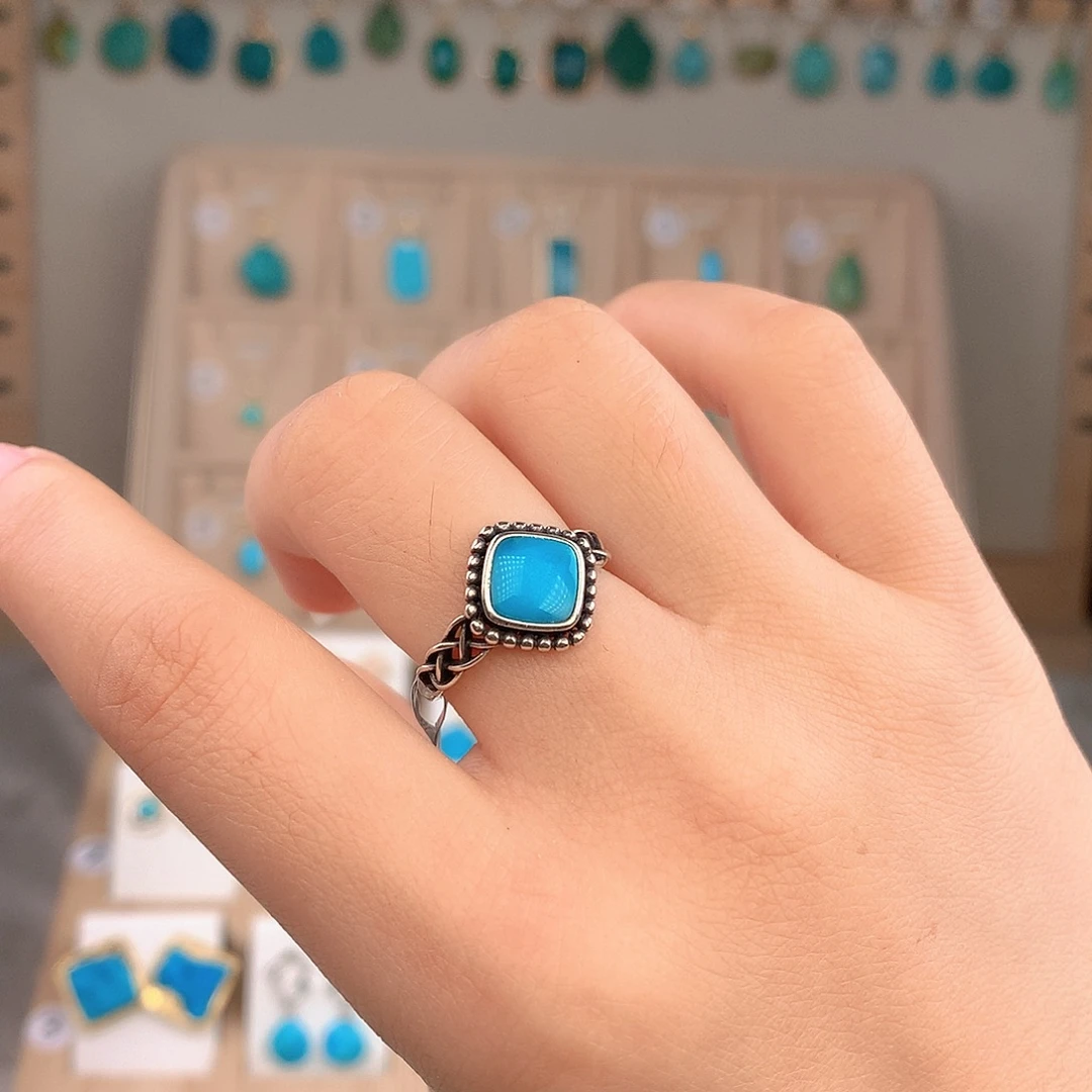 绿松石银S925镶嵌戒指