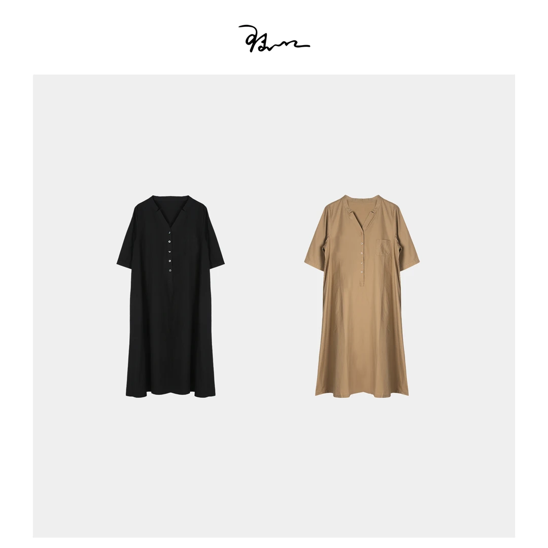 【云洛】陆一口女装定制高密精梳棉V领连衣裙