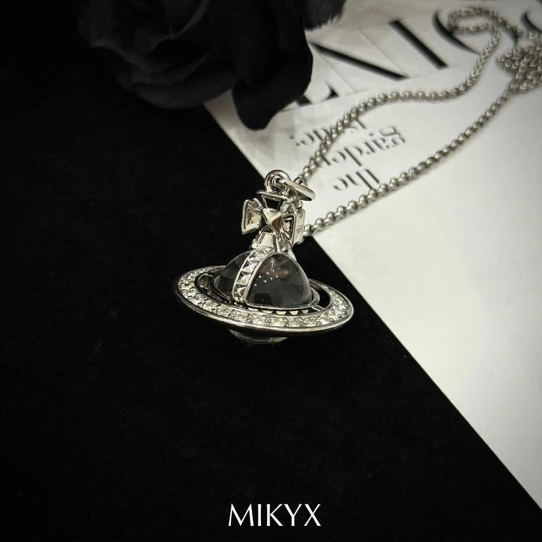 mikyx 铜合金项链 大号白色土星镶嵌项链A035
