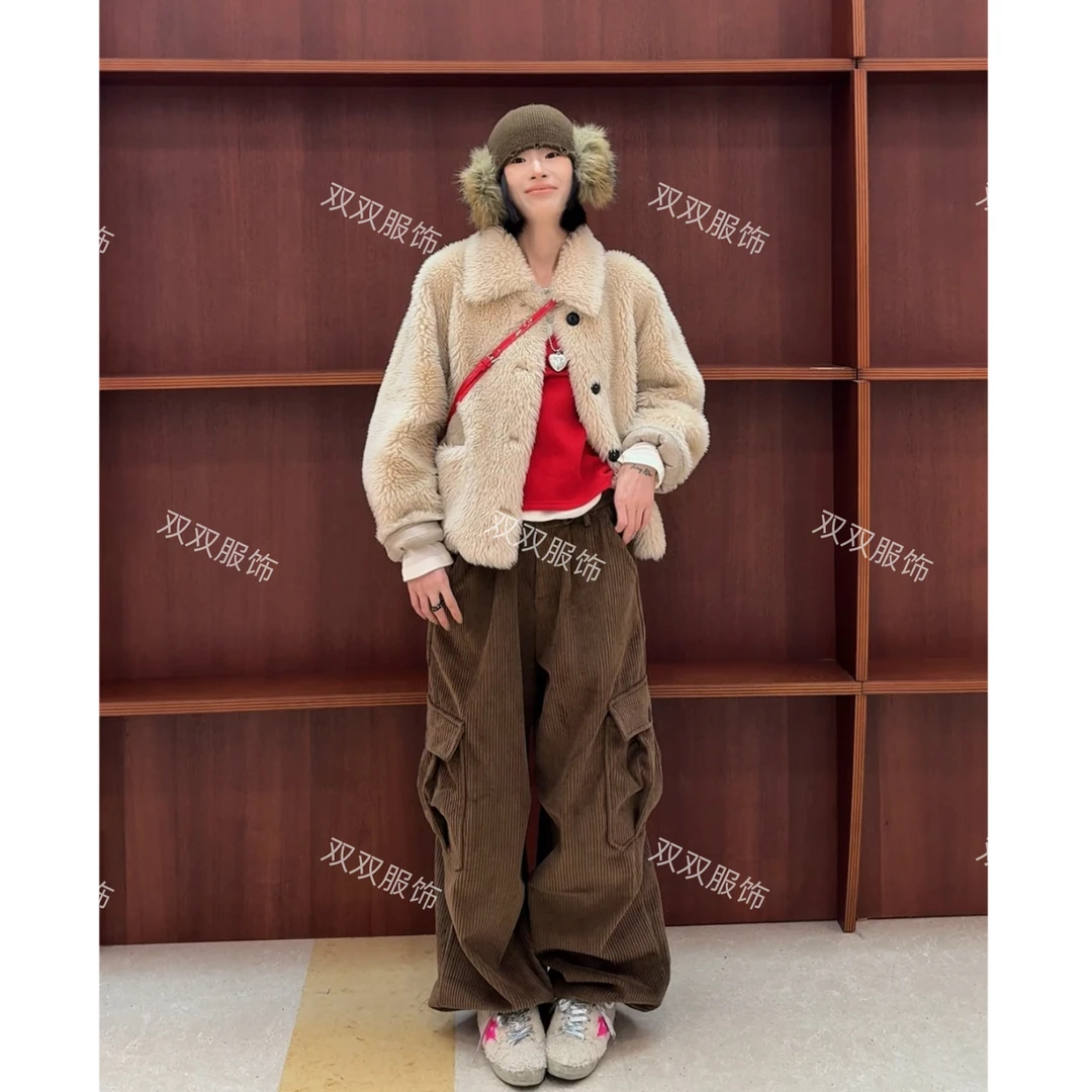 【SSOUHAN】冬日暖意韩系女主绵羊毛精致翻领皮毛一体外套冬季