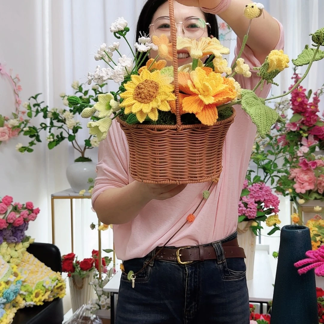莱赛尔纤维棉手工钩织花篮