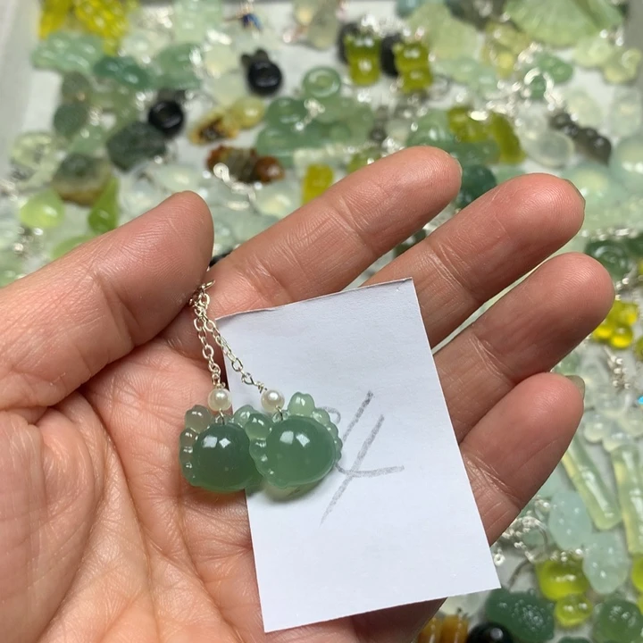 蛇纹石玉耳钉足银镀金镶嵌想***梦