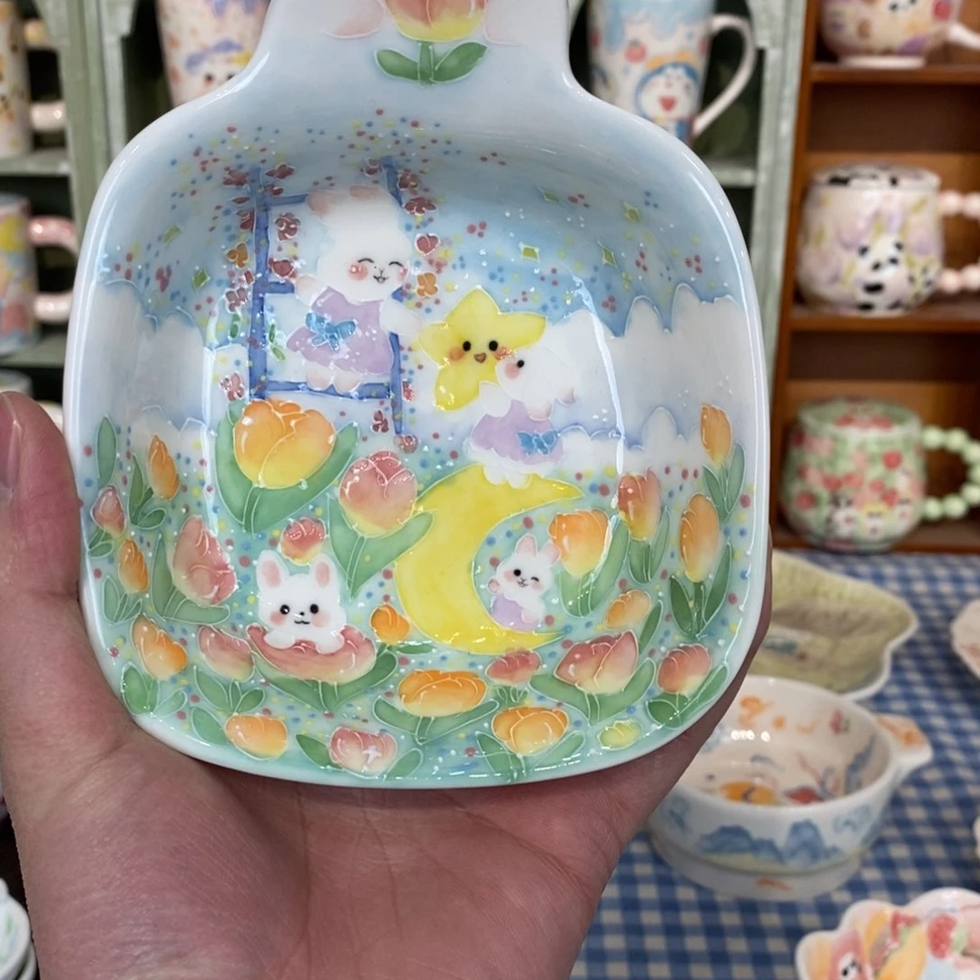 瓷片李*兔子蘸来郁金香兔子微瑕