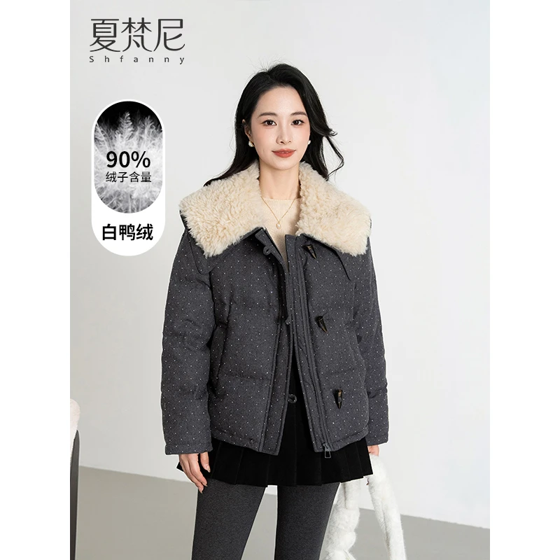 夏梵尼月河星沙羊羔毛90白鸭绒羽绒服小个子加厚冬季外套高级感女