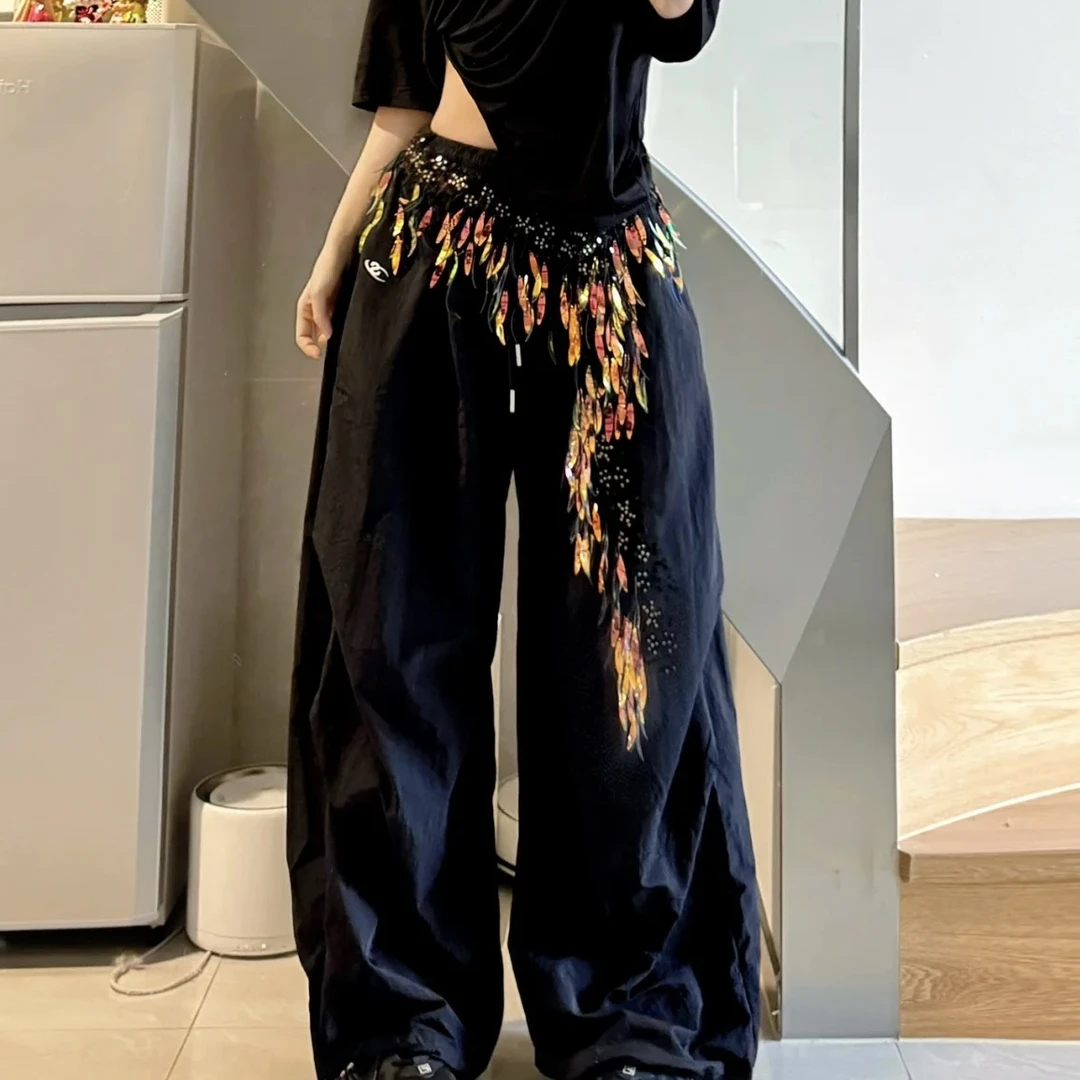 爵士舞新款自制屁帘街舞潮流亮片臀巾流苏辣妹腰搭肚皮舞腰链腰巾