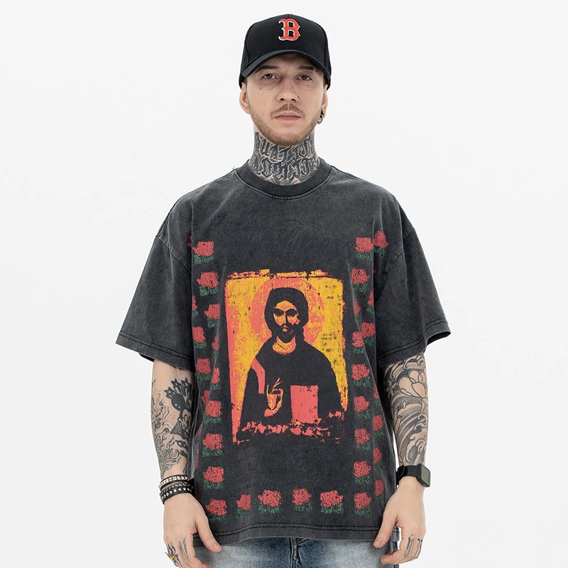 FGSS夏季新品潮牌红玫瑰vintage做旧小众短袖T恤F153