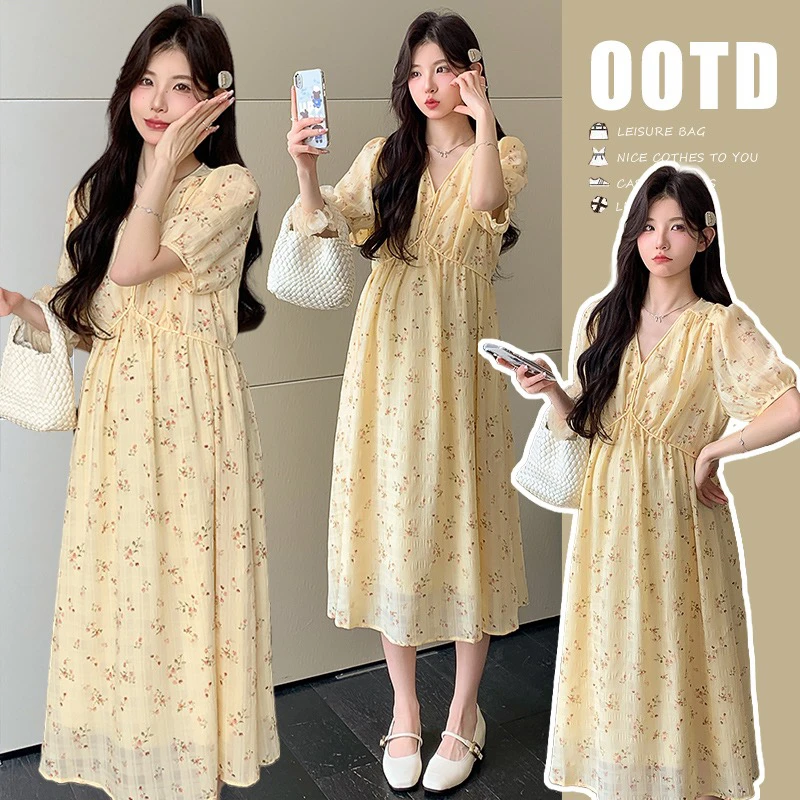 2025新款孕妇装夏季韩版简约时尚宽松显瘦连衣裙中长款气质显瘦