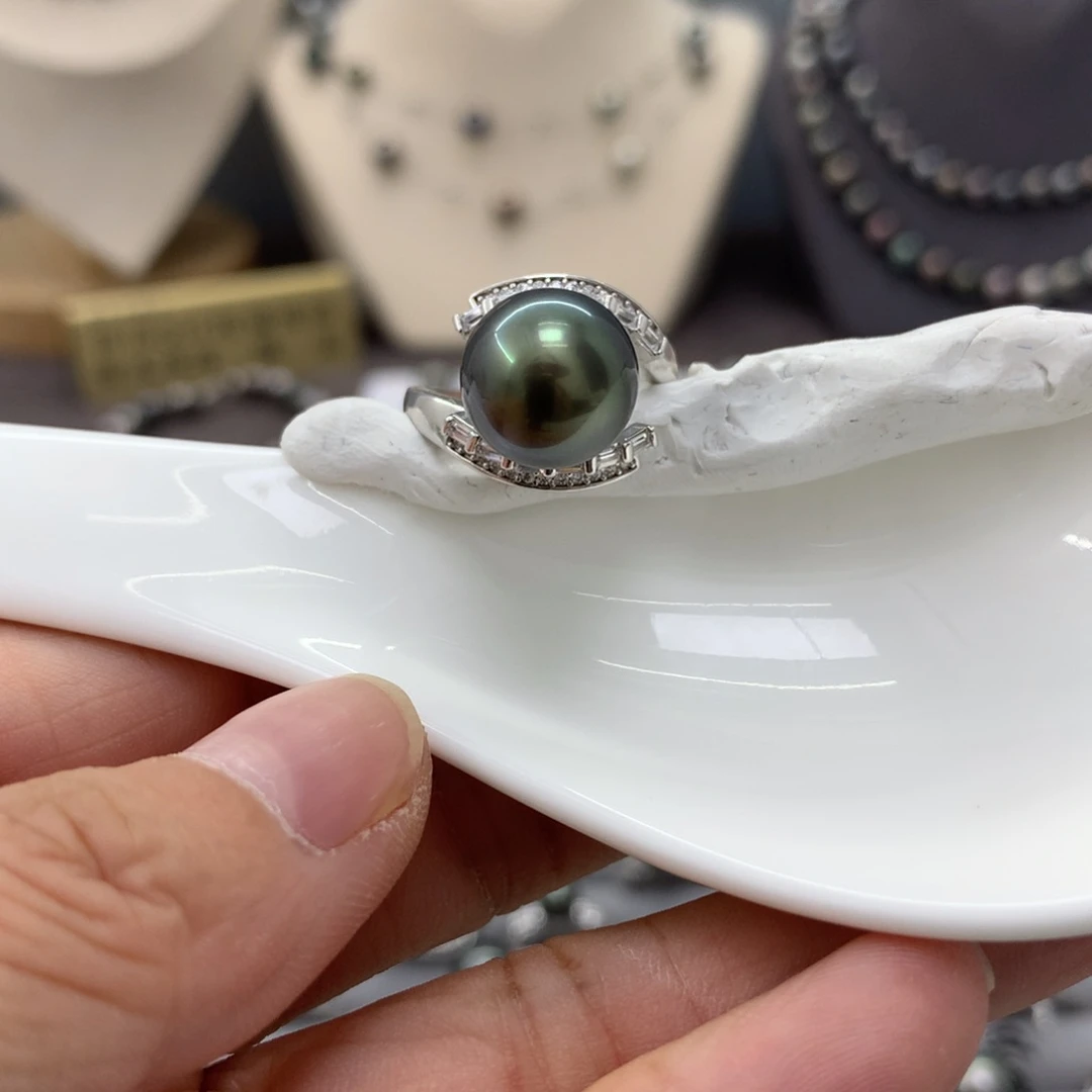 海水珍珠戒圈银S925镶嵌向*