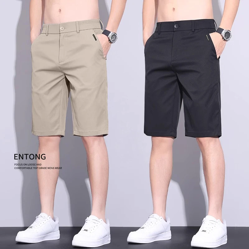 Entong冰丝速干五分短裤男士宽松直筒休闲中裤2025夏季薄款西裤男