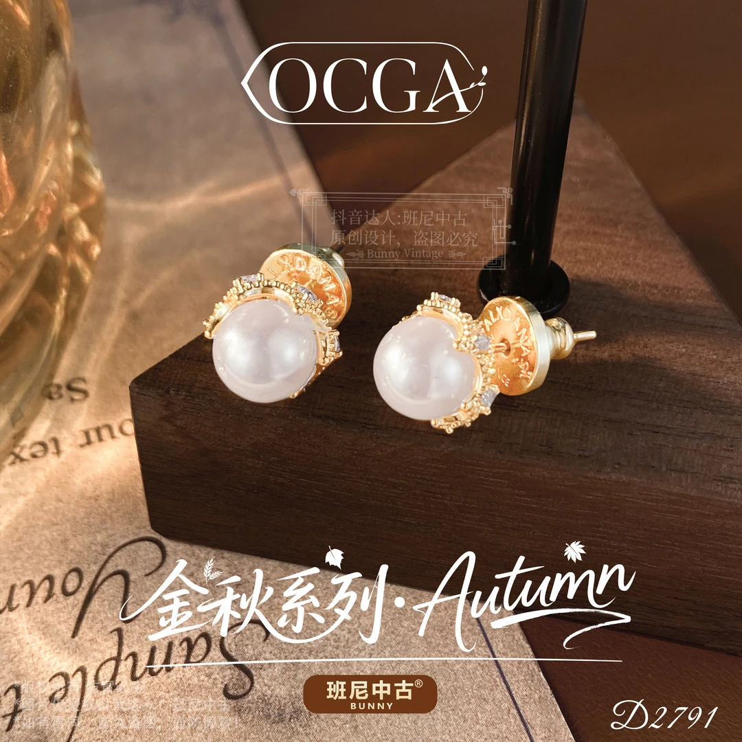 镀K金D2791 法【蕾丝明珠】秋冬OCGA 欧斯伽斯限定耳钉
