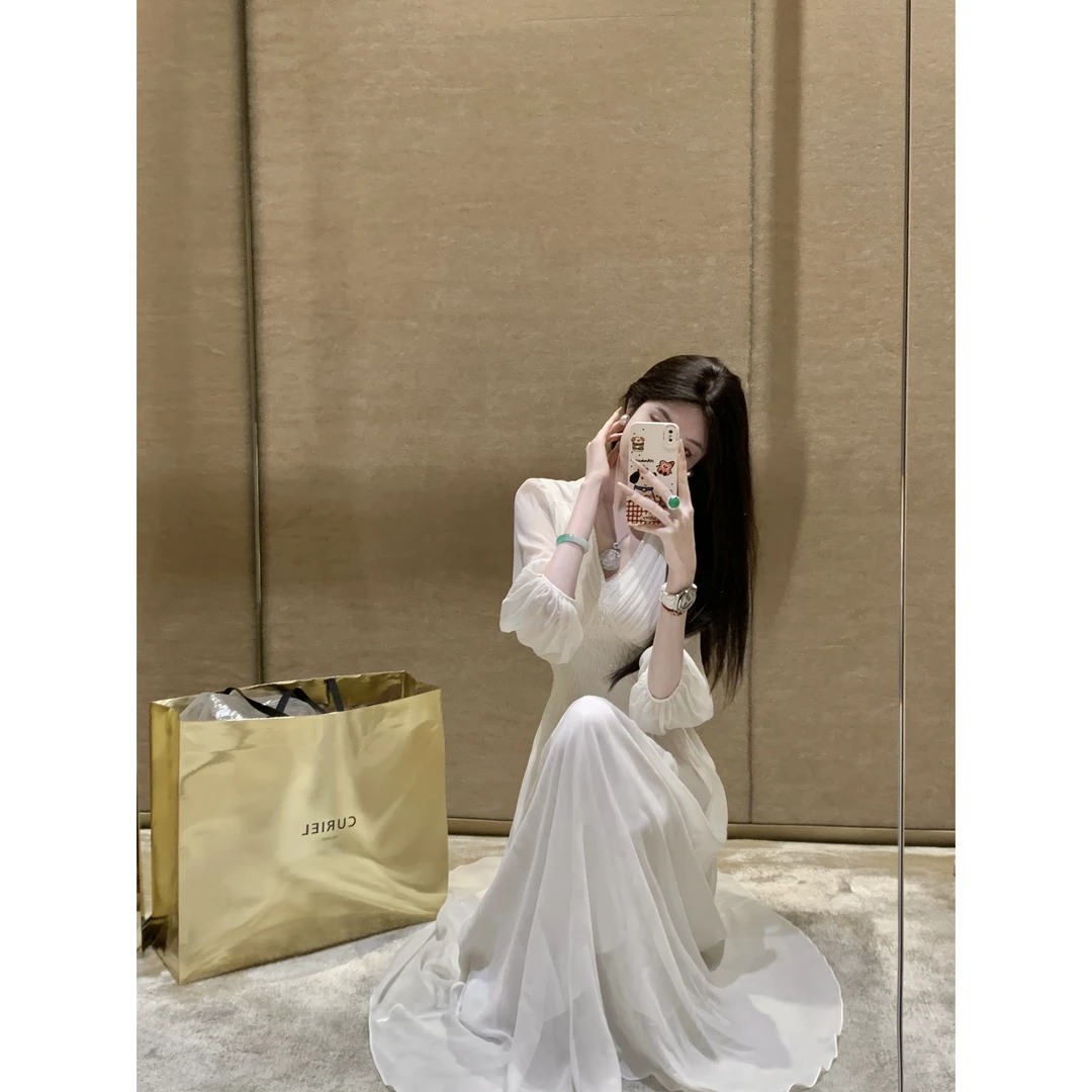 【雅乔定制】天鹅舞会 真丝桑蚕丝钉珠七分袖连衣裙DYJJ-25050939